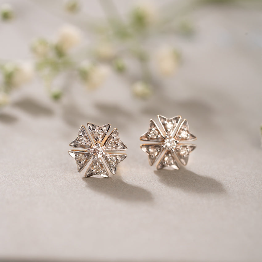 Ornate Floral Diamond Stud Earrings